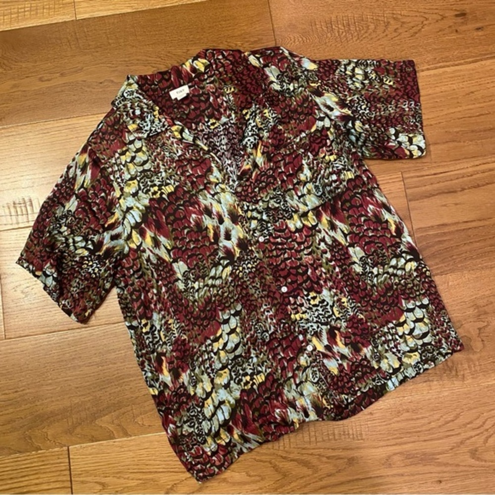 Anthropologie satin patterned camp shirt